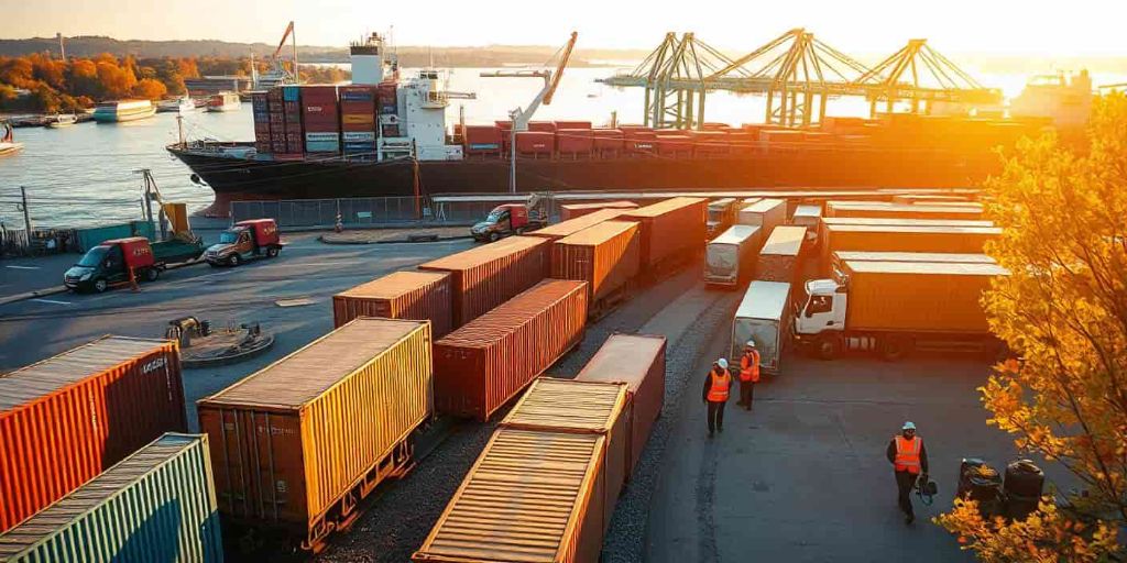 Multimodal Logistics - Port operations with containers and marine vessels